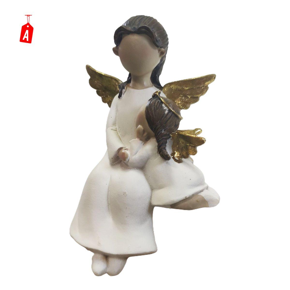 Angelo resina seduto bianco oro baby 16 cm