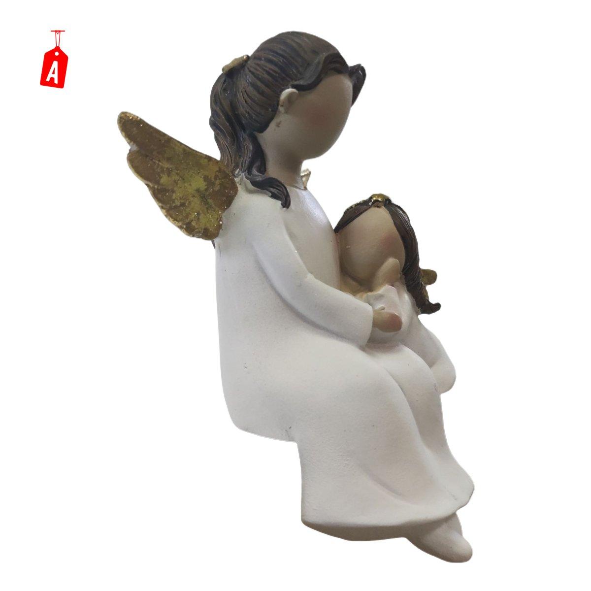 Angelo resina seduto bianco oro baby 16 cm