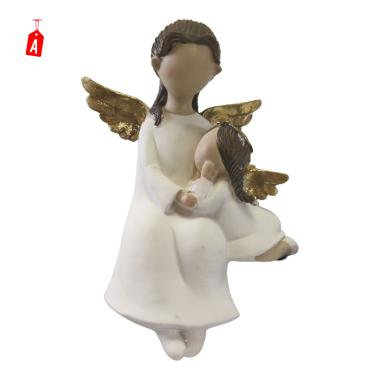 Angelo resina seduto bianco oro baby 16 cm
