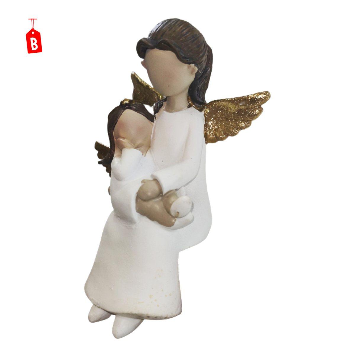 Angelo resina seduto bianco oro baby 16 cm