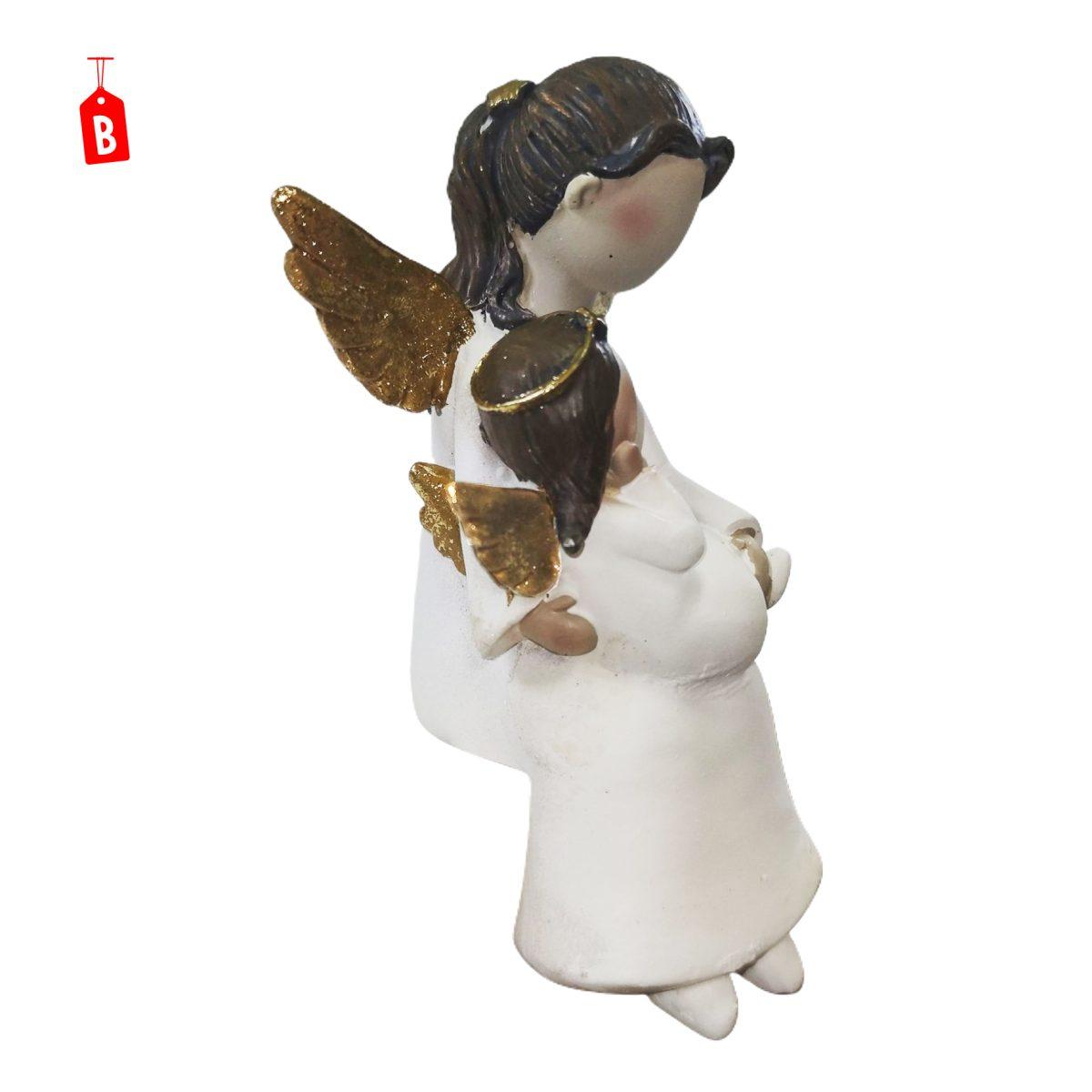 Angelo resina seduto bianco oro baby 16 cm