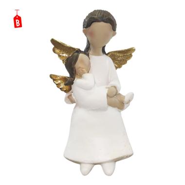 Angelo resina seduto bianco oro baby 16 cm