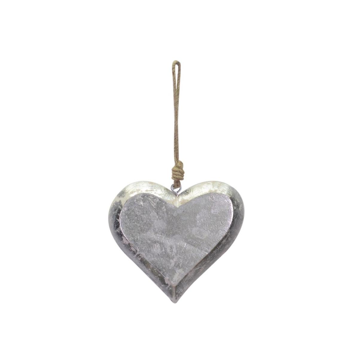 Decorazione natalizia cuore legno argento 16 cm