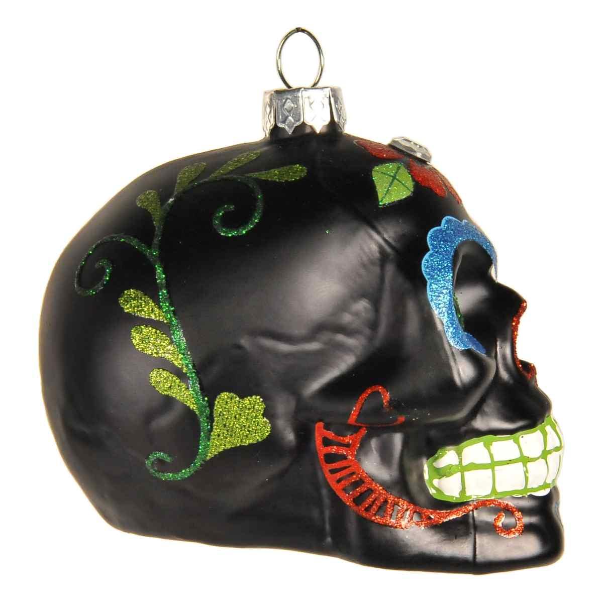 Pallina natalizia vetro collezione teschio nero 9 cm