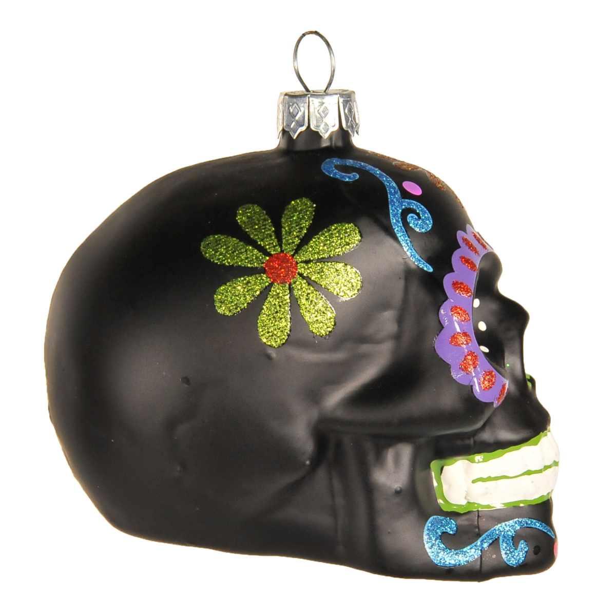 Pallina natalizia vetro collezione teschio nero 9 cm