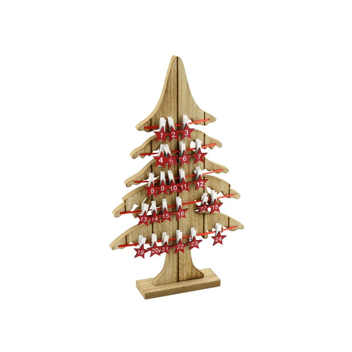 Calendario avvento albero legno mollette 42 cm