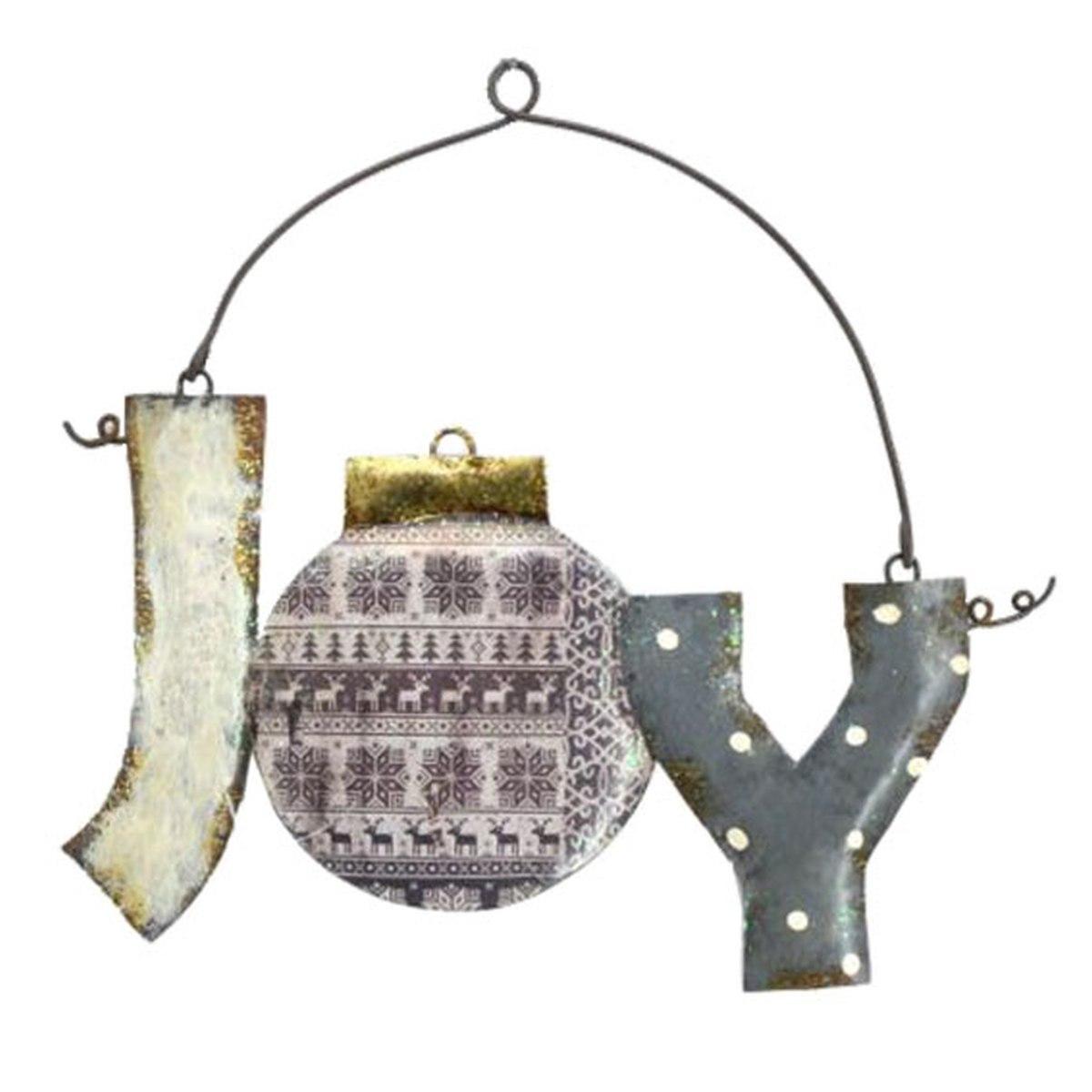 Targa natalizia metallo scritta joy 31 x 12 cm