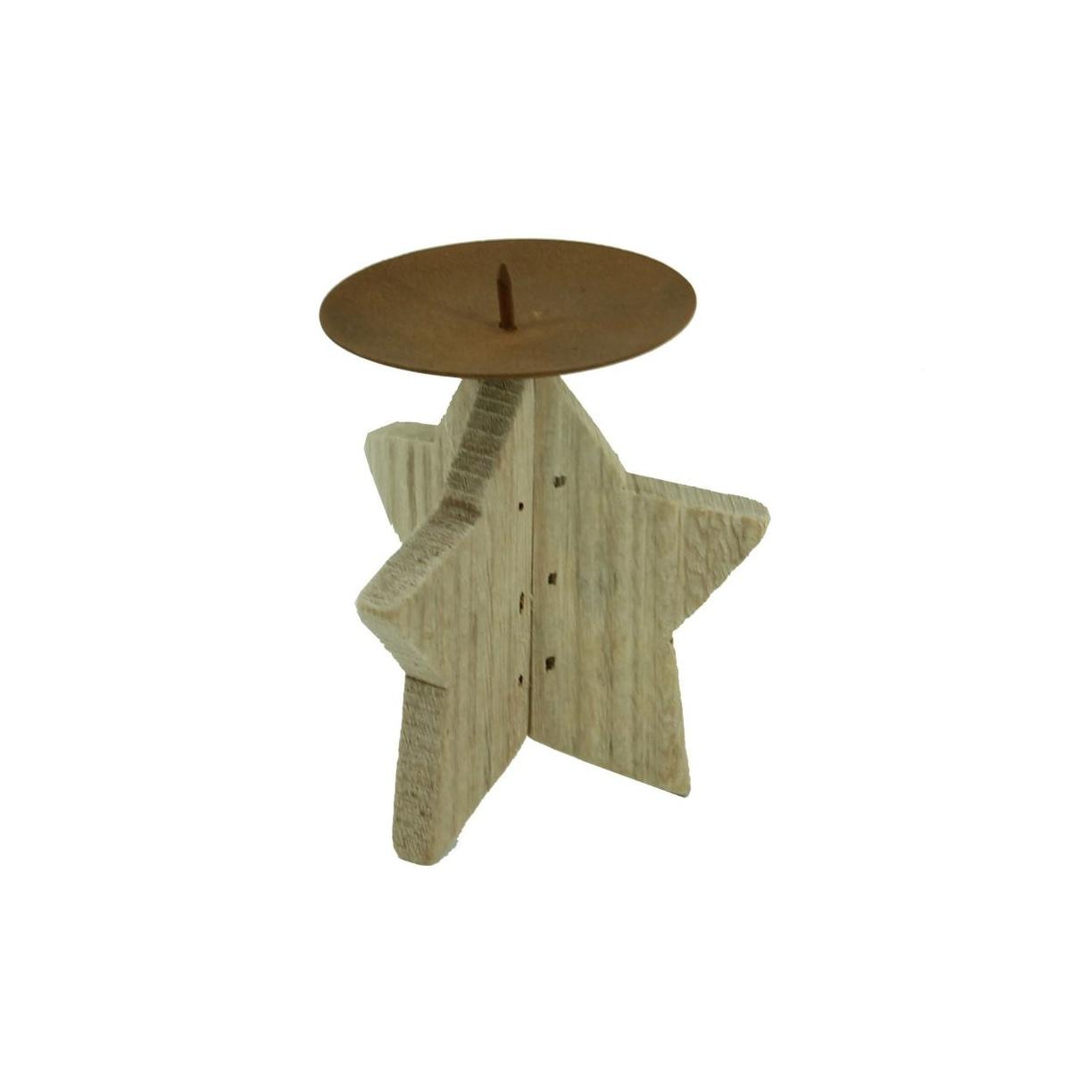 Porta candela natalizio 1 posto stella legno Ø 9 cm