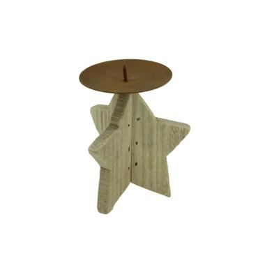 Porta candela natalizio 1 posto stella legno Ø 9 cm