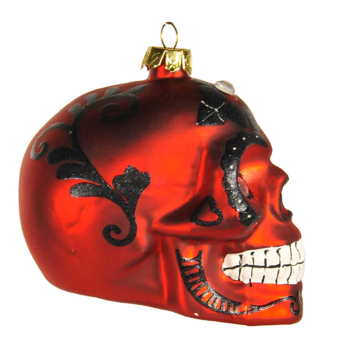 Pallina natalizia vetro collezione teschio rosso 9 cm