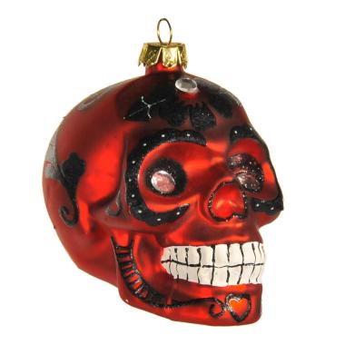 Pallina natalizia vetro collezione teschio rosso 9 cm