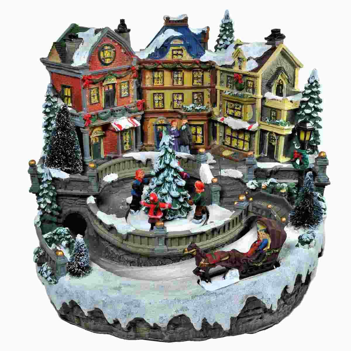 Giostra natalizia villaggio luci mov suoni batterie modello a 28 cm