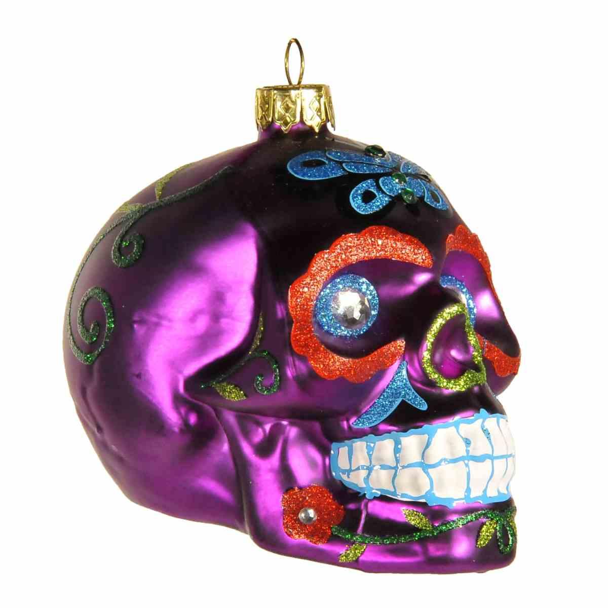 Pallina natalizia vetro collezione teschio viola 9 cm