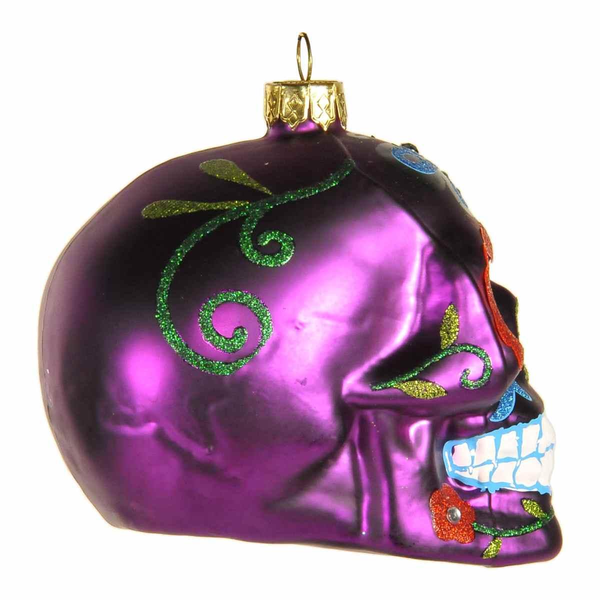 Pallina natalizia vetro collezione teschio viola 9 cm