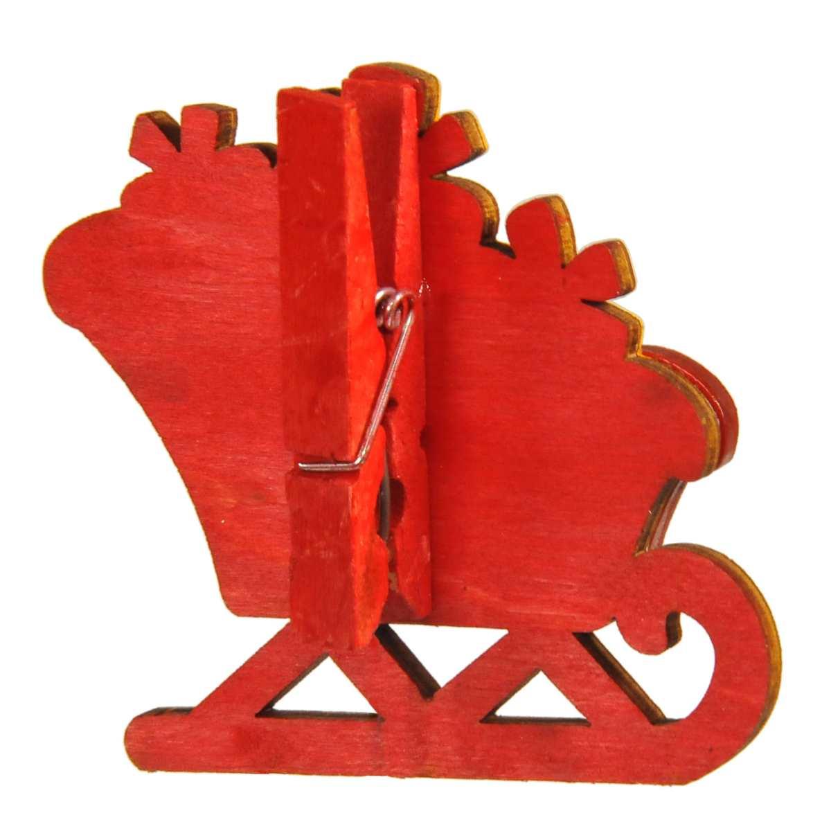 Molletta natalizia legno slitta doni 7,5 cm