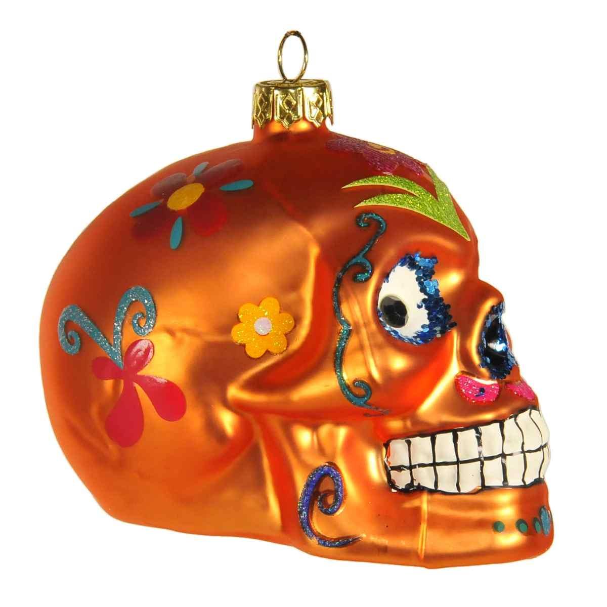 Pallina natalizia vetro collezione teschio arancio 9 cm
