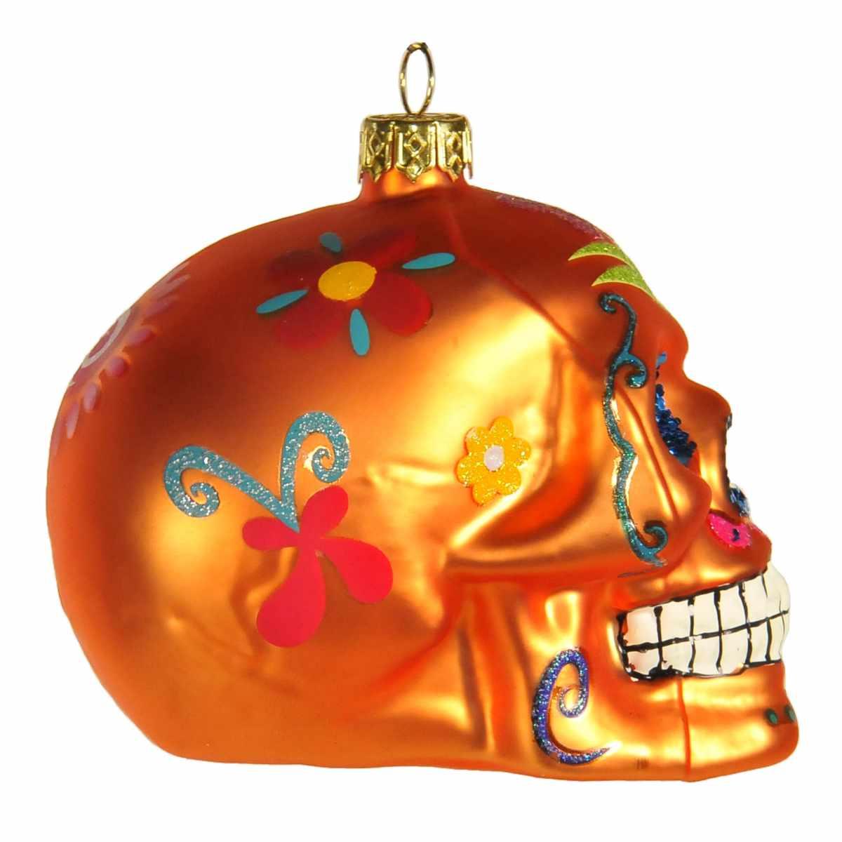Pallina natalizia vetro collezione teschio arancio 9 cm