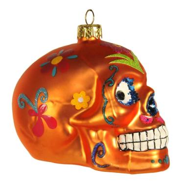 Pallina natalizia vetro collezione teschio arancio 9 cm