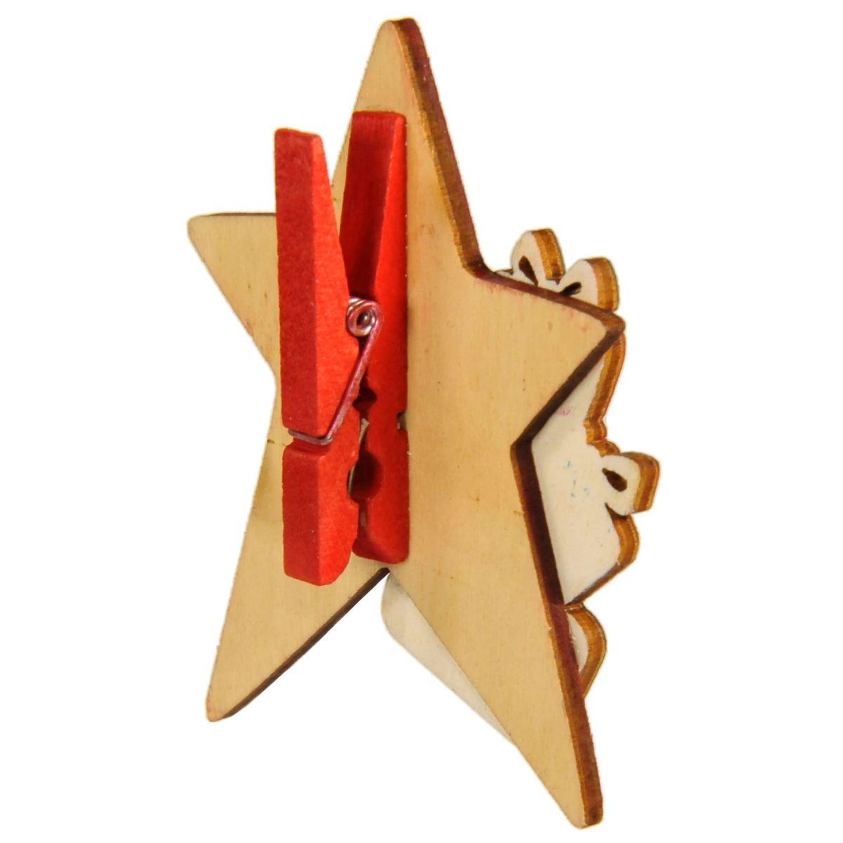 Molletta natalizia legno stella welcome 8,5 cm