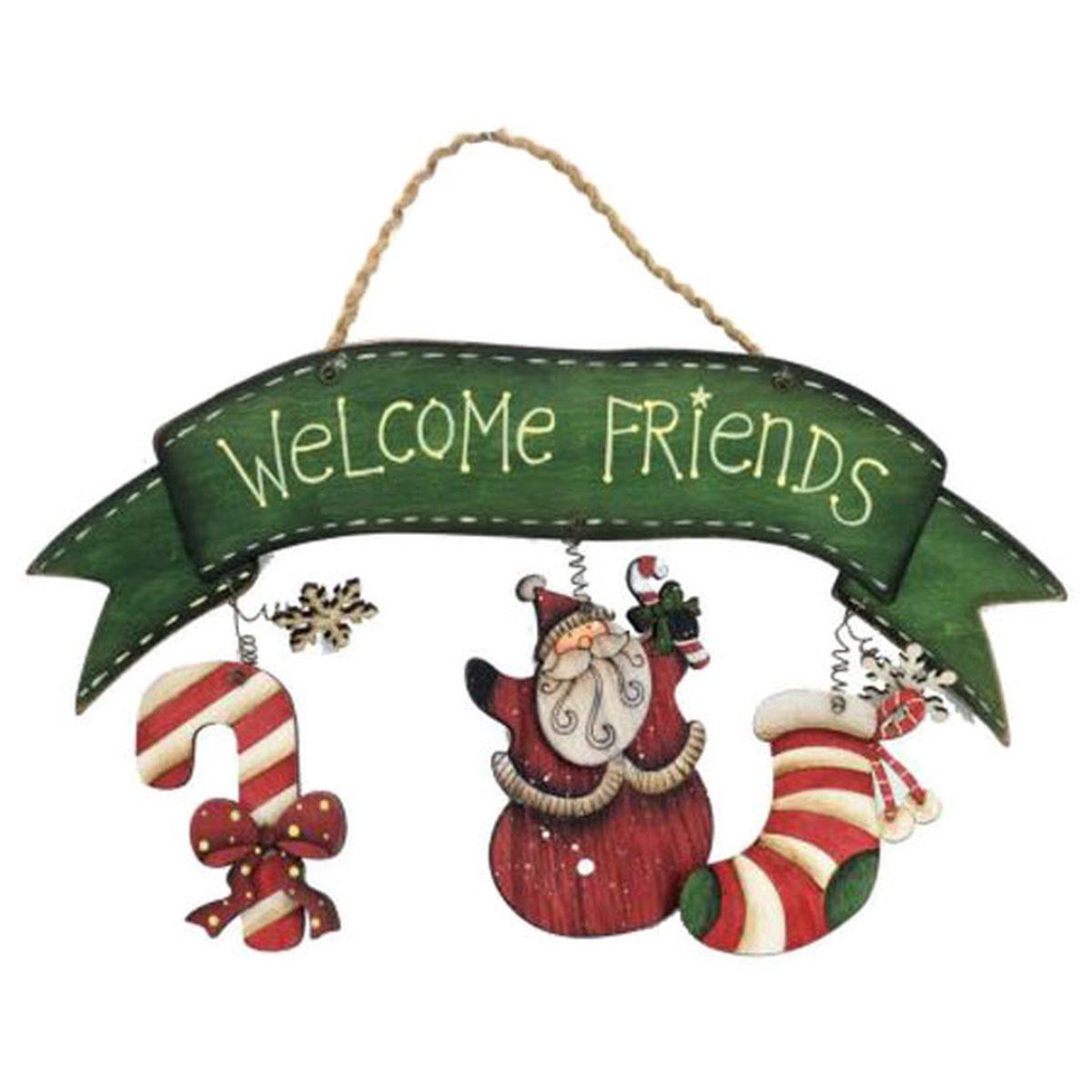 Targa natalizia legno welcome friends babbo