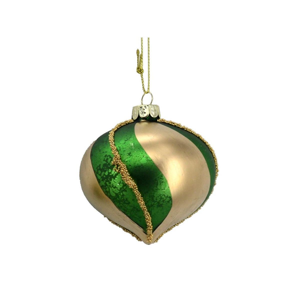 Pallina natalizia vetro goccia oro verde Ø 8 cm