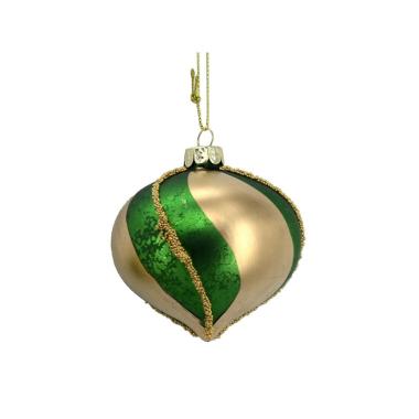 Pallina natalizia vetro goccia oro verde Ø 8 cm