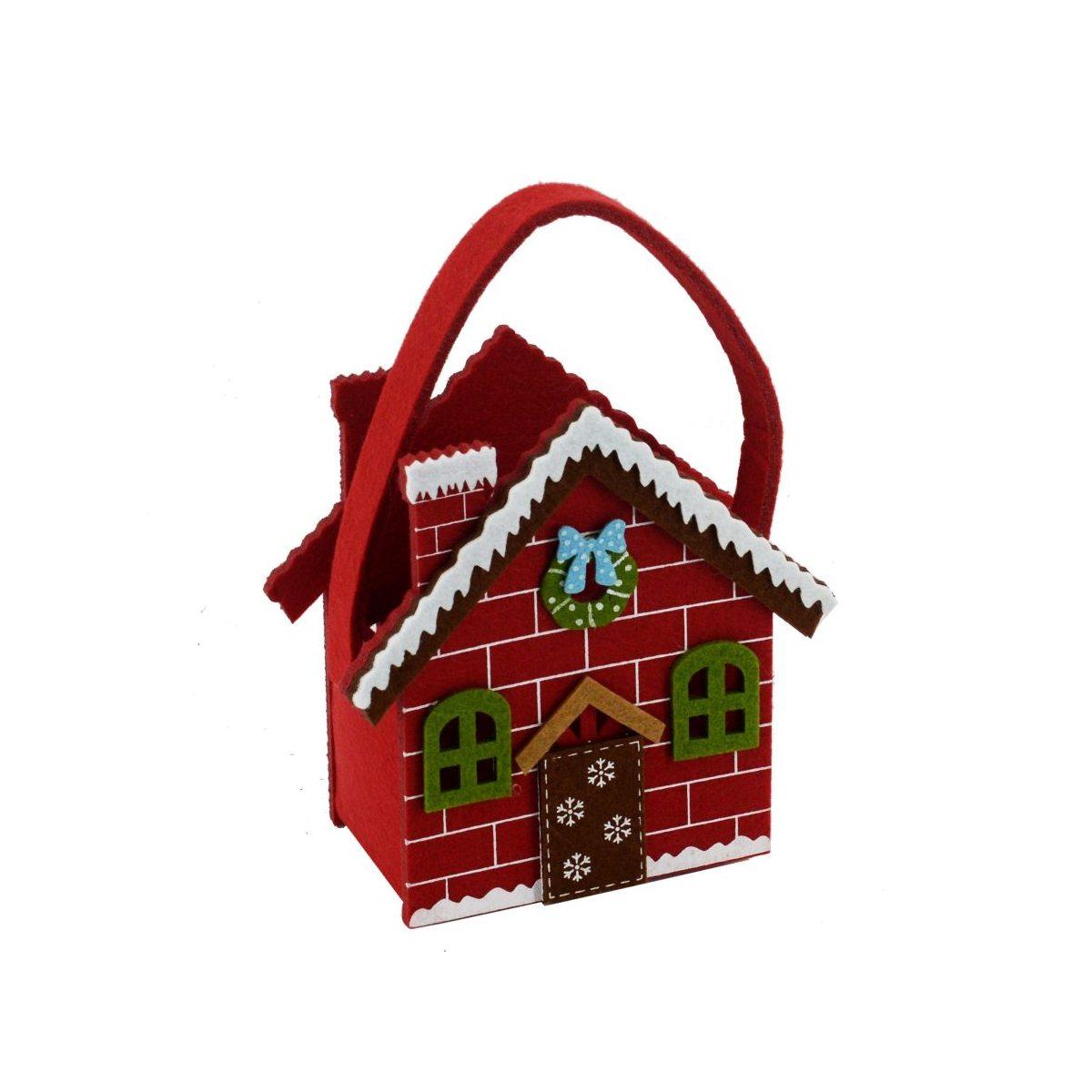 Cesto natale casetta feltro rossa 11,5 x 6 x 17 cm