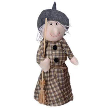 Befana tessuto quadri beige scopa 35 cm