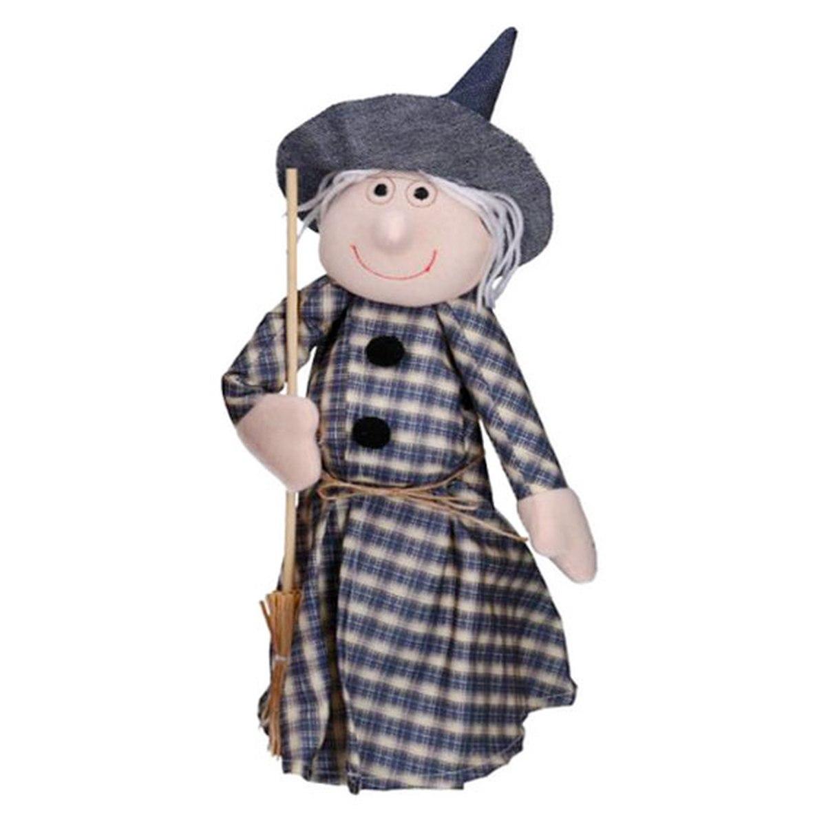 Befana tessuto quadri blu scopa 35 cm