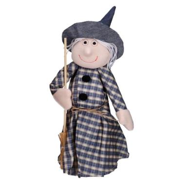 Befana tessuto quadri blu scopa 35 cm