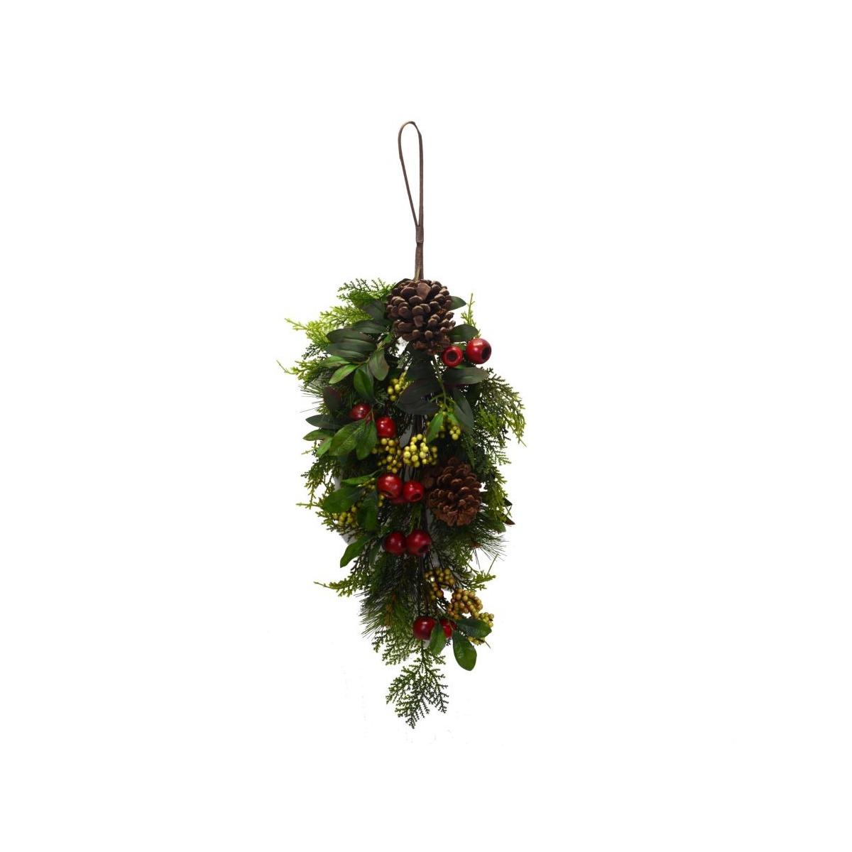 Ghirlanda natalizia verde ramo bacche rosse pigne Ø 78 cm