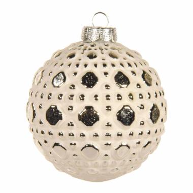 Pallina natalizia vetro bianca opaca decori argento Ø 8 cm