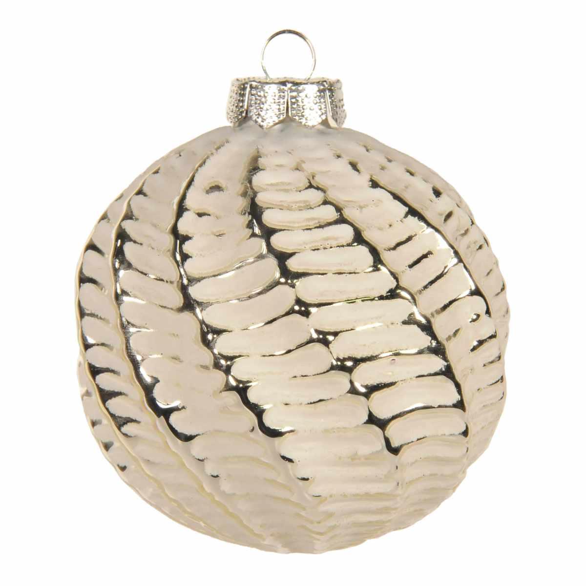 Pallina natalizia vetro bianca opaca decori argento Ø 8 cm