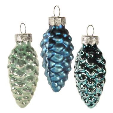 Pallina natalizia vetro pigna azzurro Set 8 pz