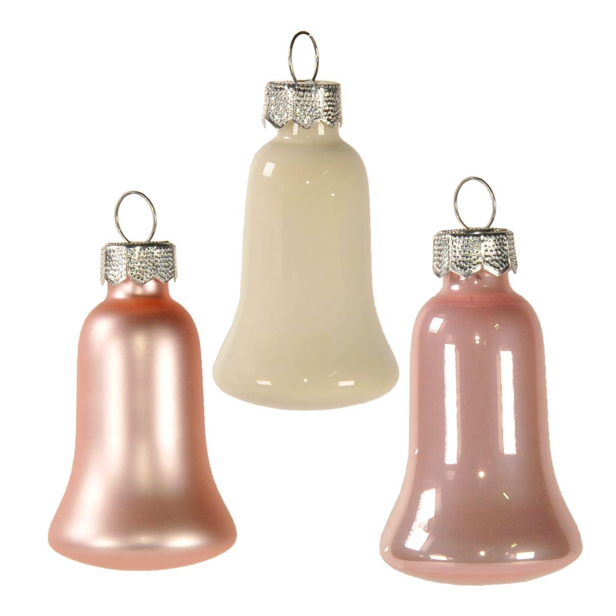Pallina natalizia vetro campana bianca rosa Set 8 pz