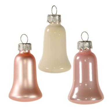 Pallina natalizia vetro campana bianca rosa Set 8 pz