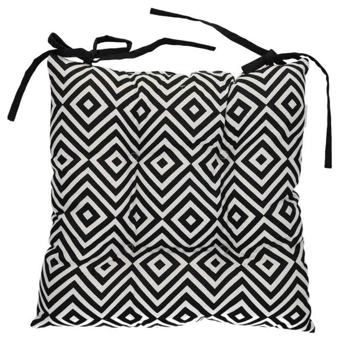 Cuscino sedia etnico bianco nero 40 cm