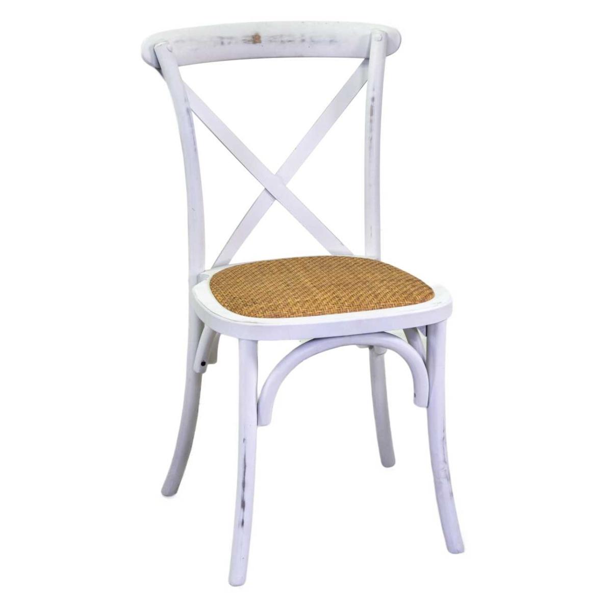 Sedia legno cross bianco antico seduta intreccio impilabile 50 cm