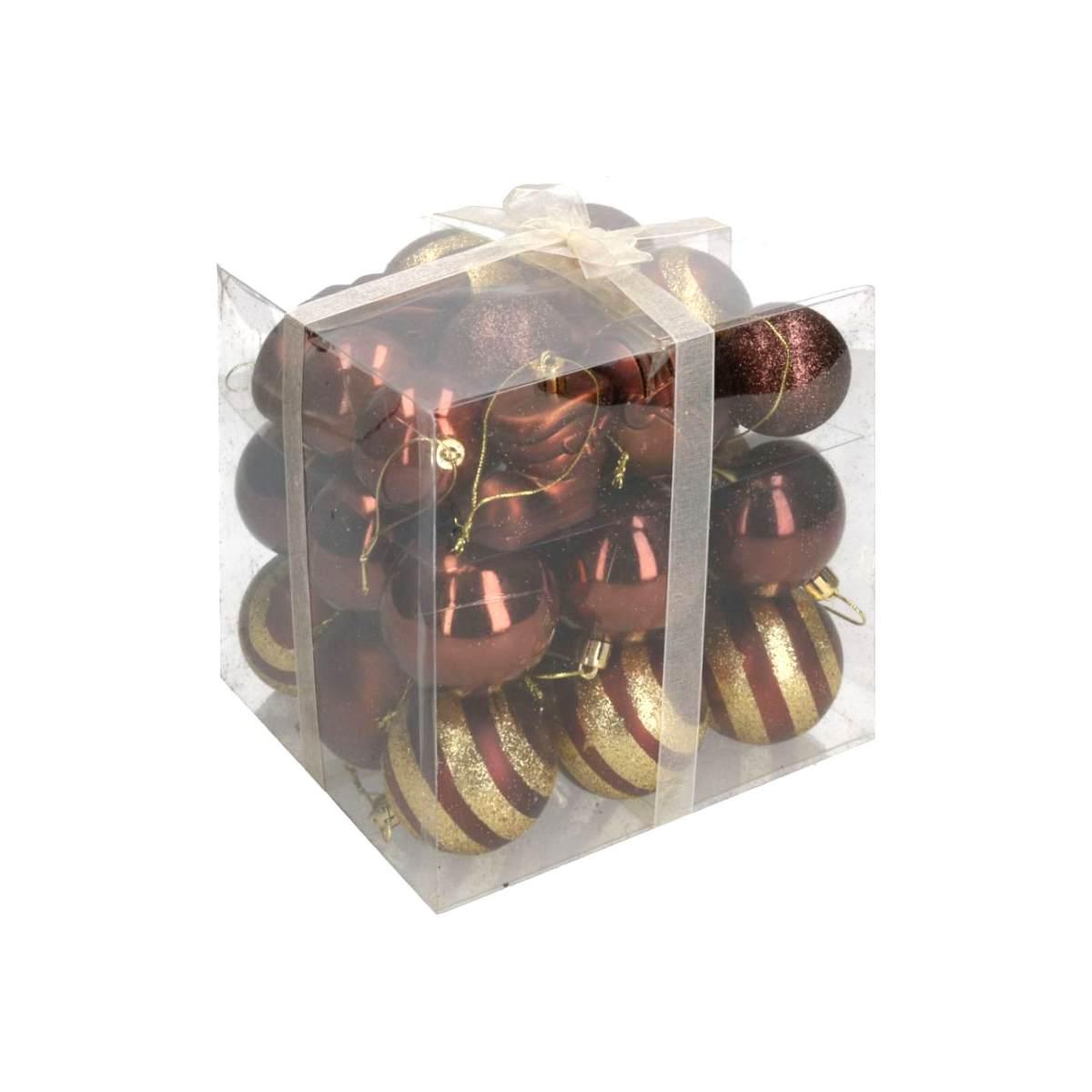 Pallina natalizia marrone bronzo satinate glitter Set 30 pz