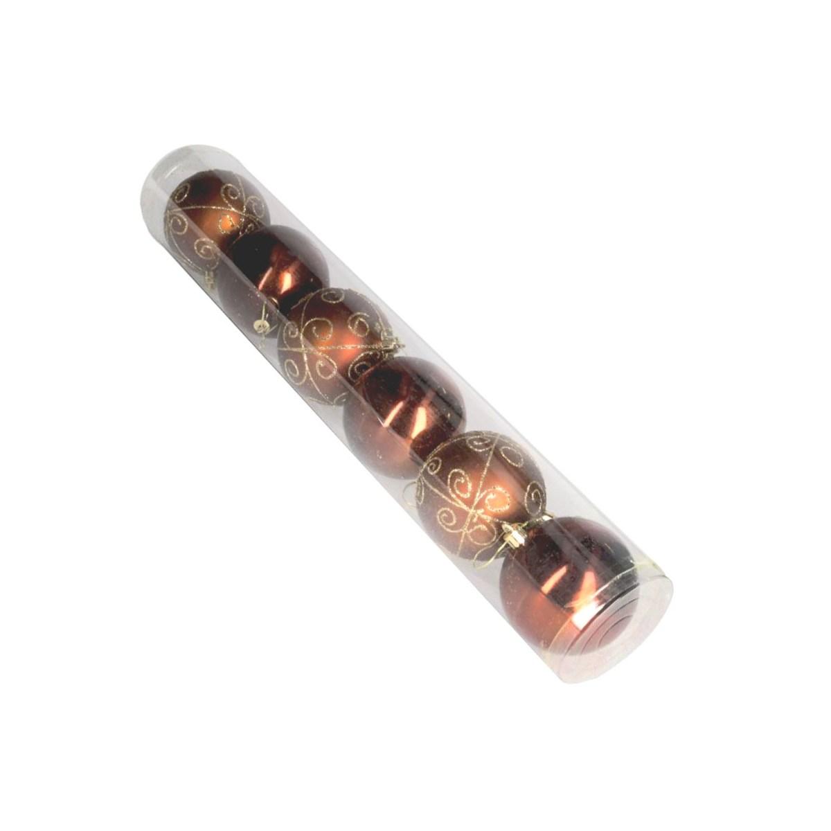 Pallina natalizia marrone bronzo satinate glitter Set 6 pz