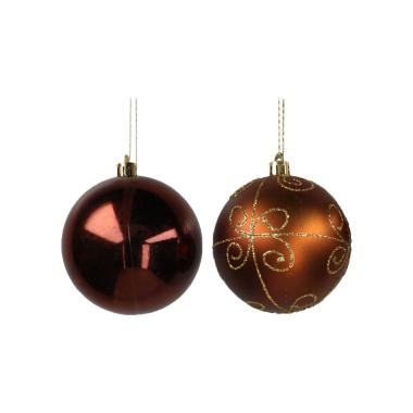 Pallina natalizia marrone bronzo satinate glitter Set 6 pz