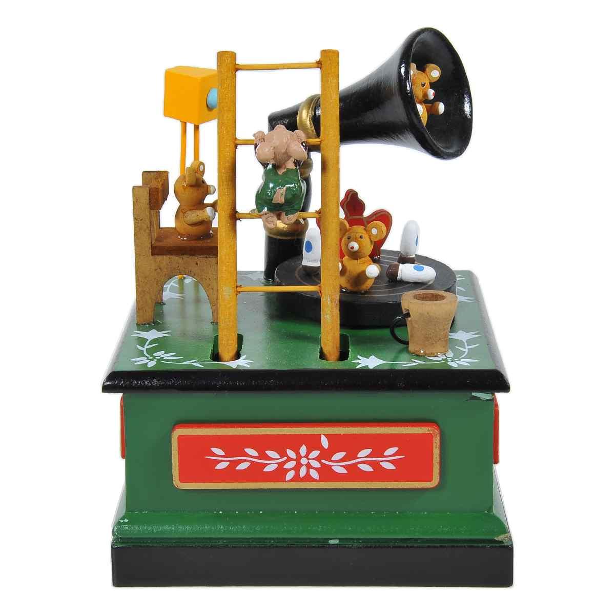 Carillon natale grammofono legno verde 12 x 12 cm