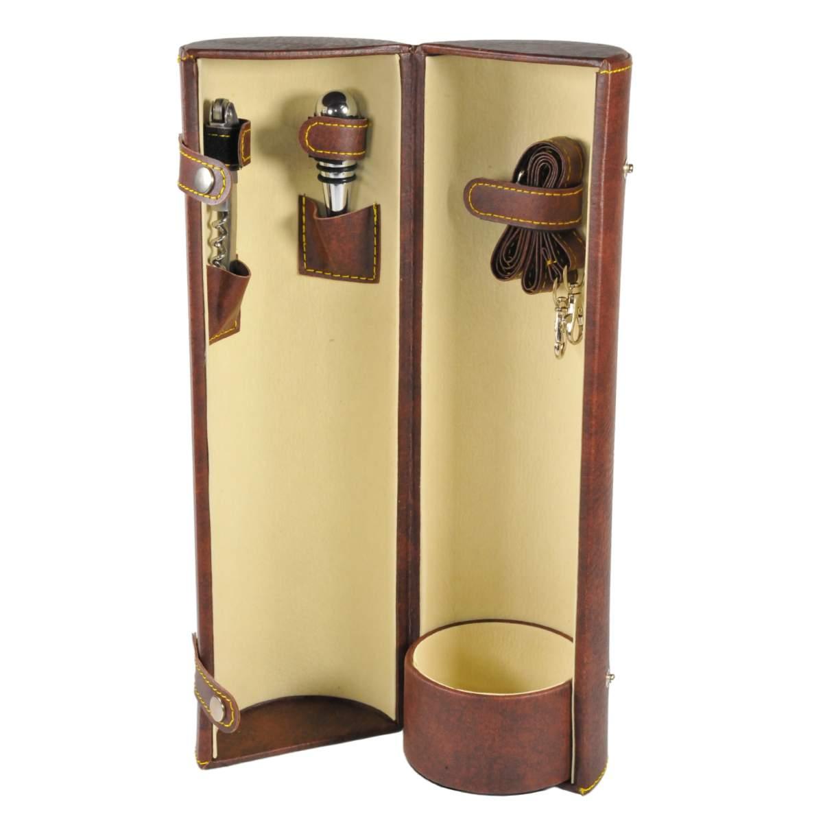 Porta Bottiglie 1P Pelle Marrone Accessori cm.Ø11x36 | Vacchetti