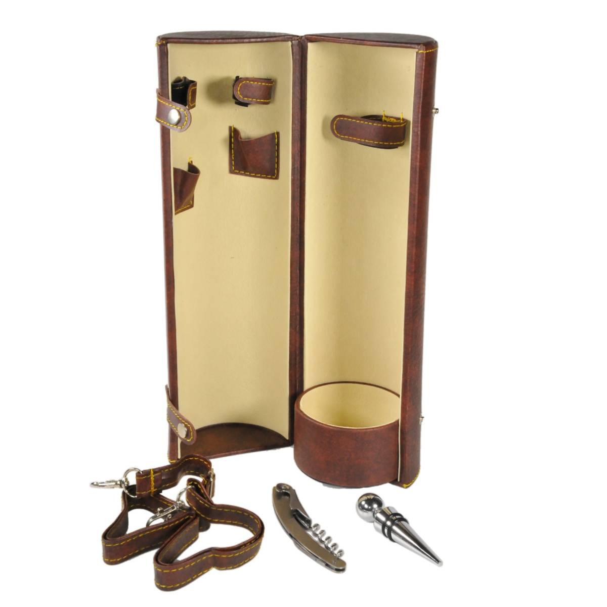 Porta Bottiglie 1P Pelle Marrone Accessori cm.Ø11x36 | Vacchetti