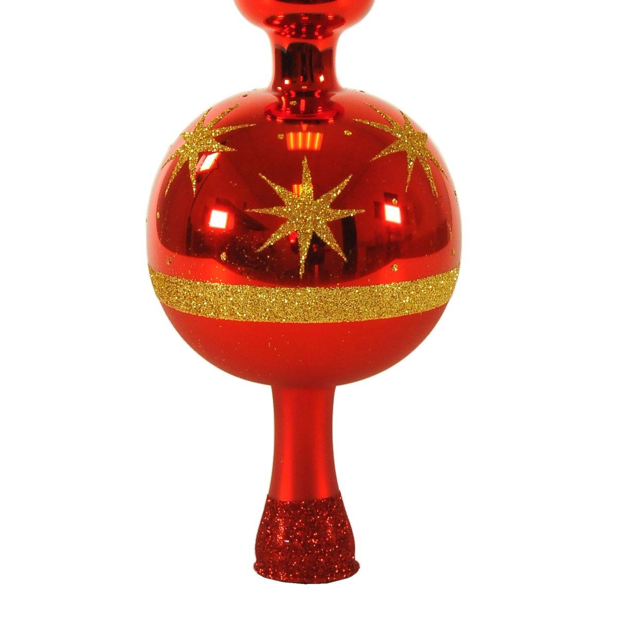 Puntale albero natale vetro rosso stelle 32 cm