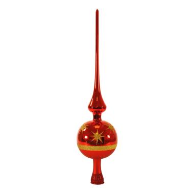 Puntale albero natale vetro rosso stelle 32 cm