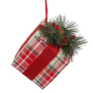 Decorazione natalizia pacco regalo in tessuto rosso 13 cm