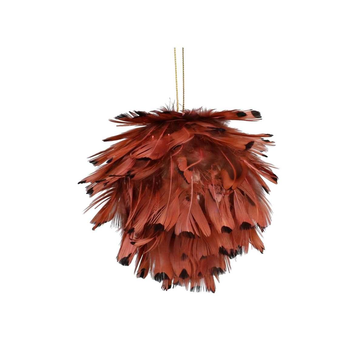 Pallina natalizia piume rosse amaranto 13 cm