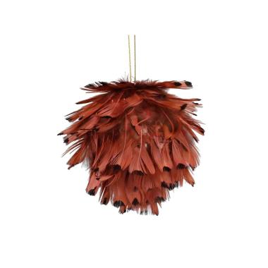 Pallina natalizia piume rosse amaranto 13 cm