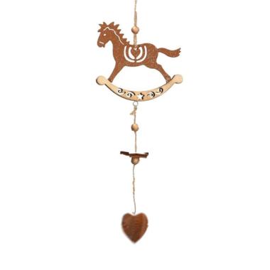 Decorazione natalizia cavallo dondolo legno cuore 35 cm